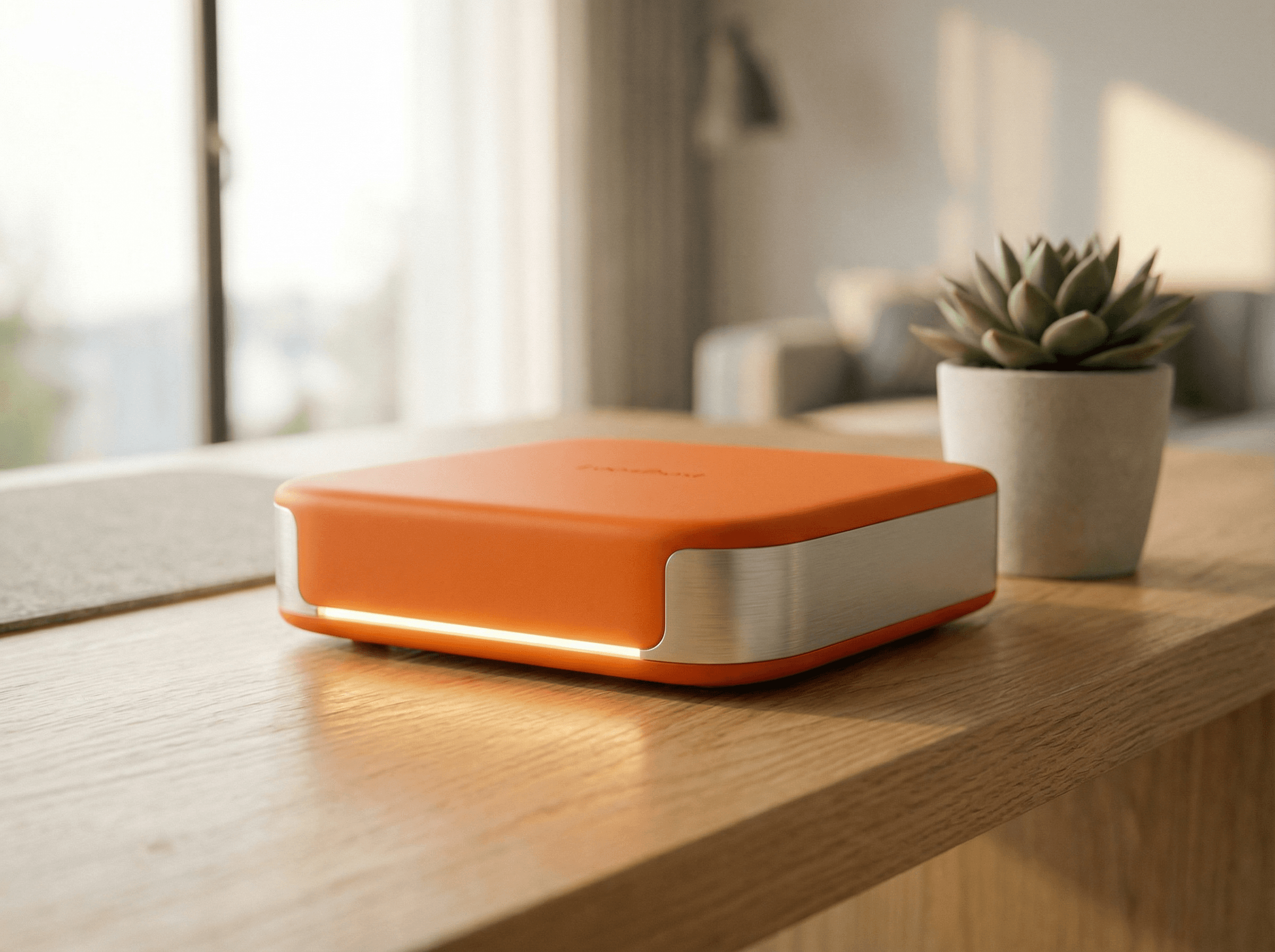 LocalClaw device on a wooden desk in a modern living room